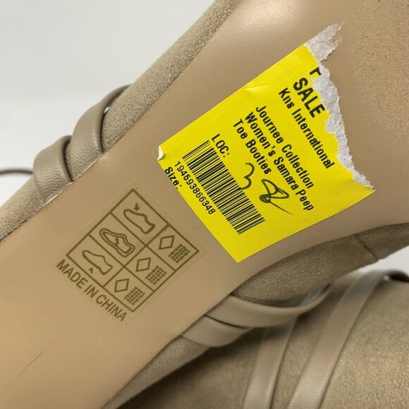 Journee‎ Collection Samara Bootie Women's 8.5 Tan Strappy Peep Toe 8088 - Picture 9 of 11